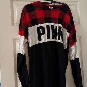 PINK Red and Black Plaid Long Sleeve Shirt